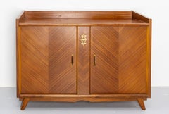 French Vintage Bar Cocktail Cabinet Iroko Veneer and Brass, Mid-Century