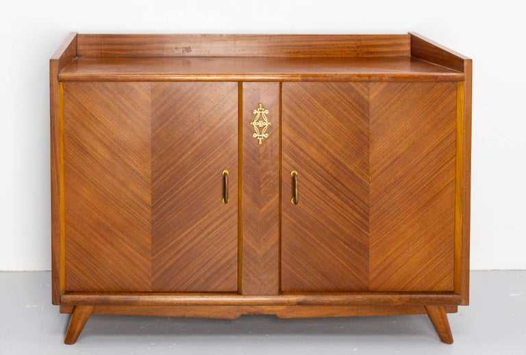 French Vintage Bar Cocktail Iroko Veneer and Brass, MidCentury