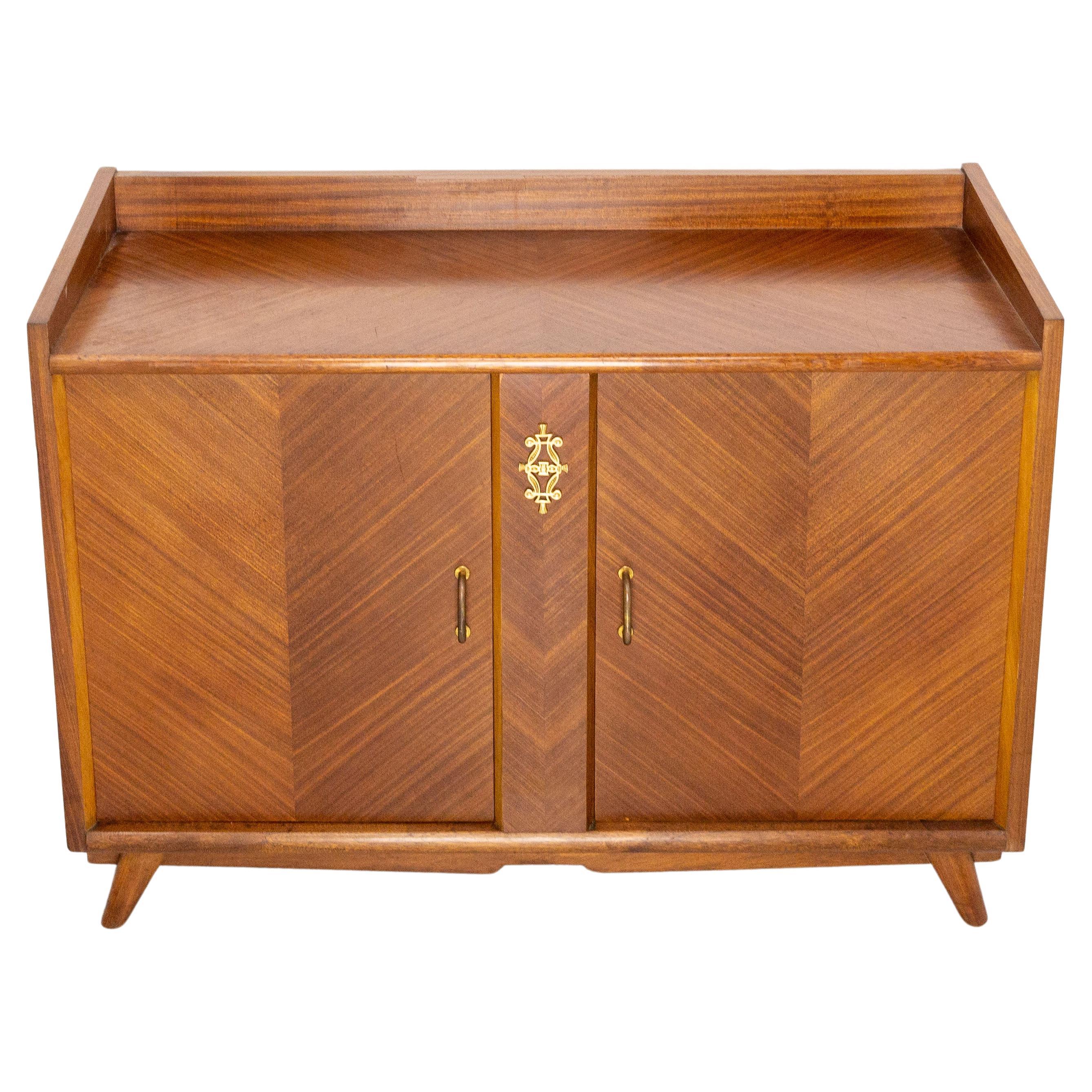 Franzsischer Vintage-Cocktailschrank aus Irokofurnier und Messing, Mid-Century im Angebot