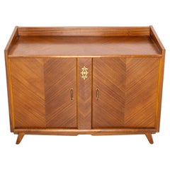 French Vintage Bar Cocktail Cabinet Iroko Veneer and Brass, Mid-Century