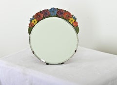 French Vintage Barbola Floral Tabletop Mirror