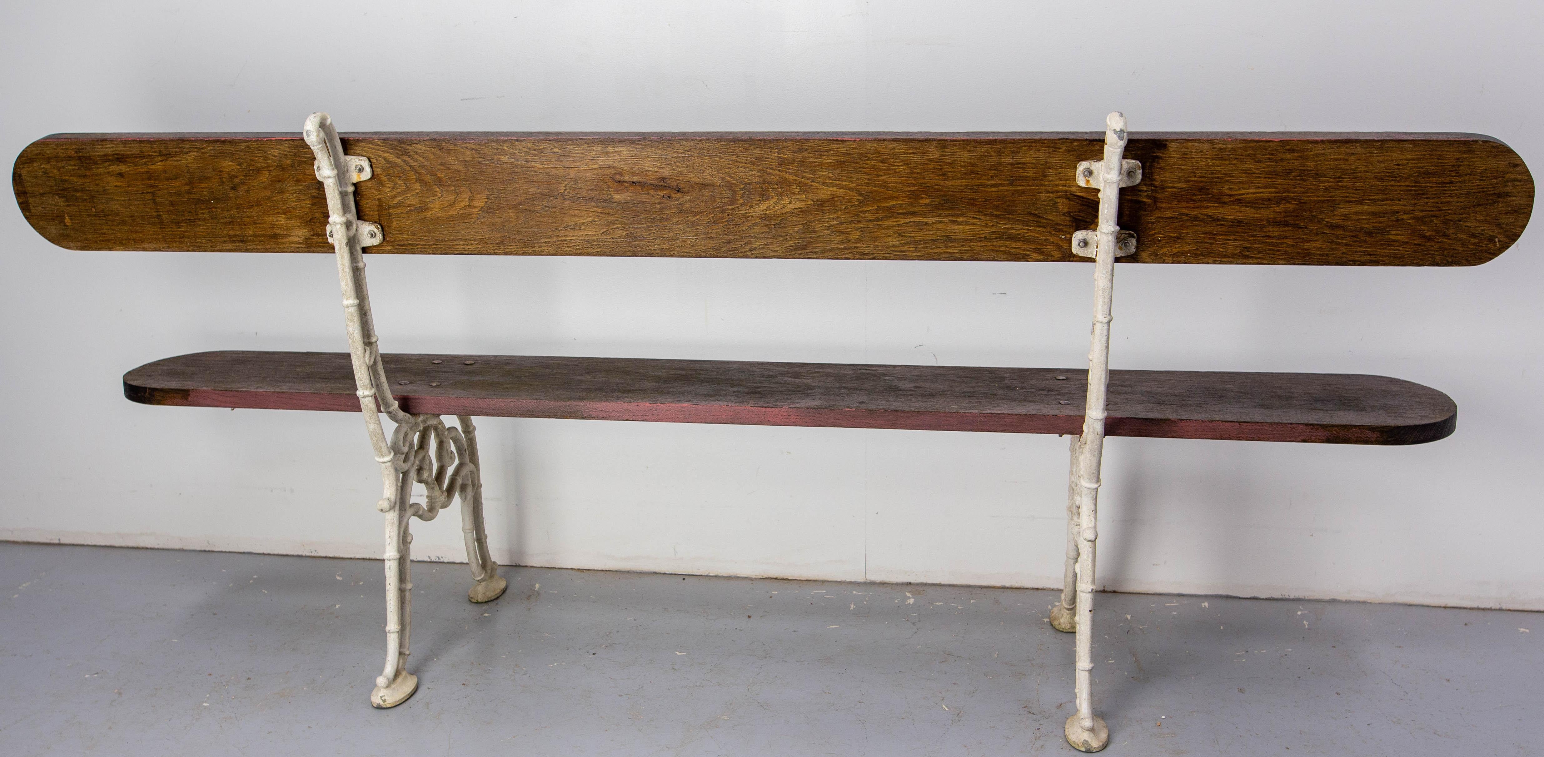 French Vintage Bench Cast Aluminium & Oak Garden Terrace & Patio circa 1960 For Sale 5
