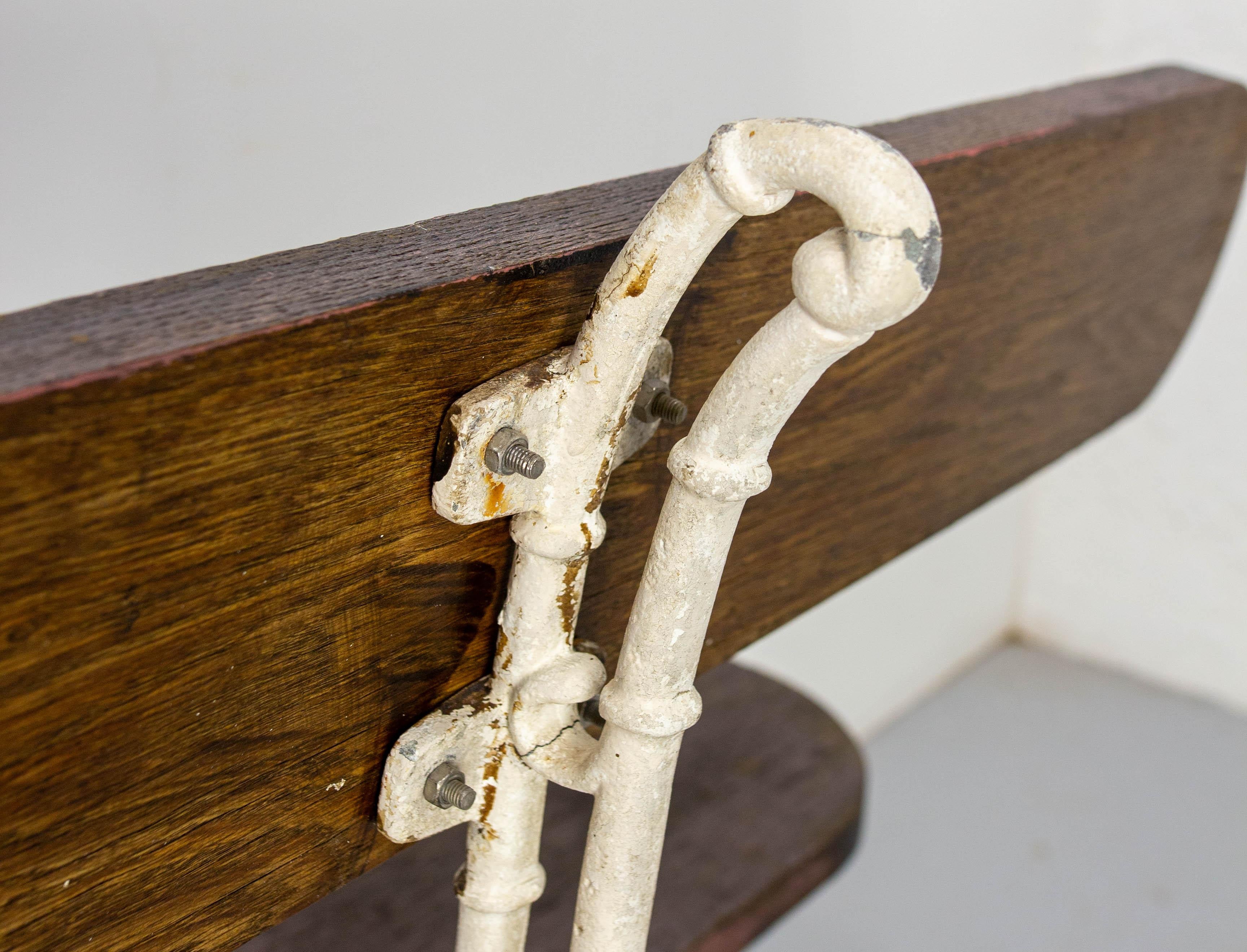 French Vintage Bench Cast Aluminium & Oak Garden Terrace & Patio circa 1960 For Sale 6