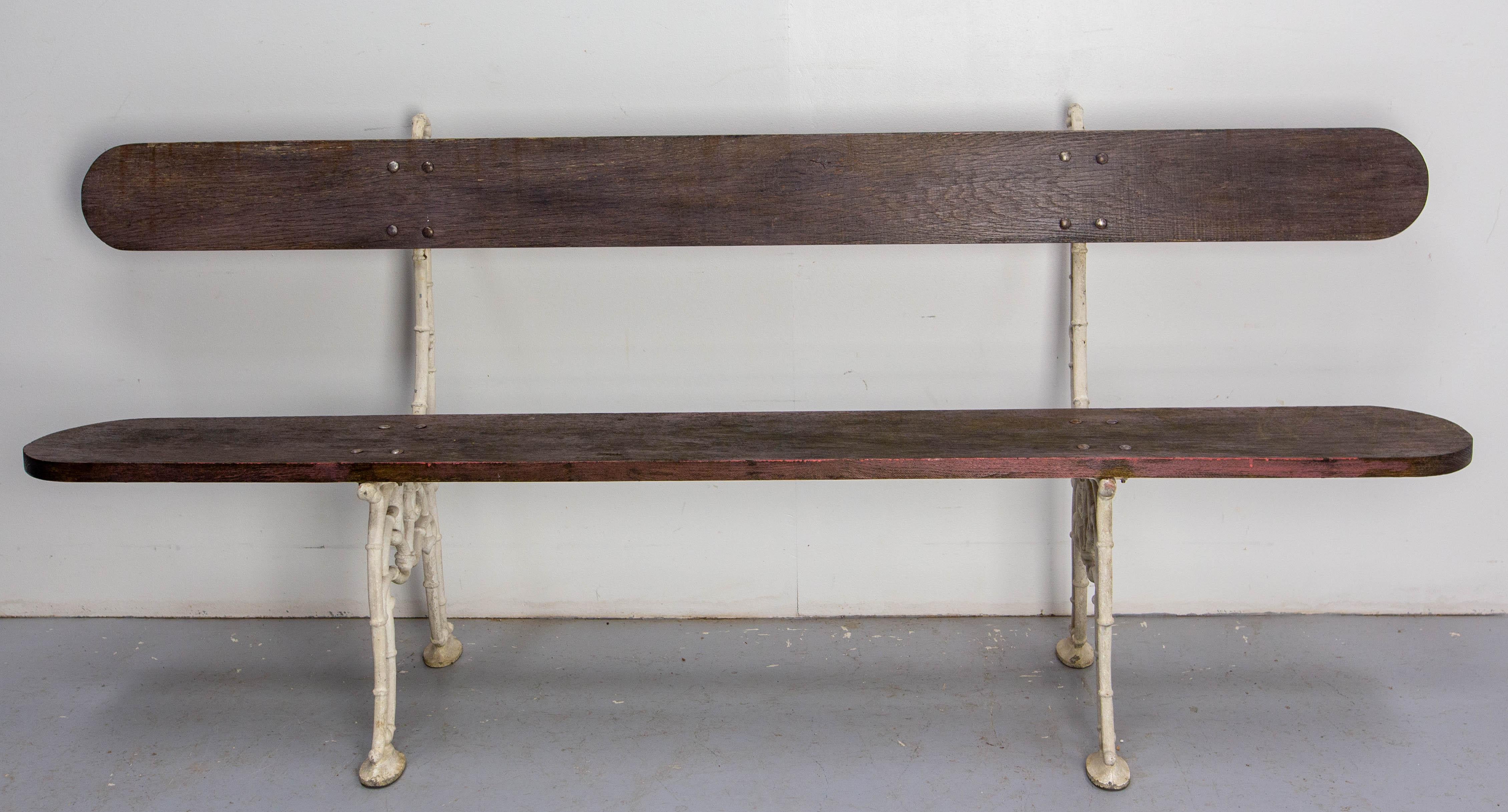 Art Nouveau French Vintage Bench Cast Aluminium & Oak Garden Terrace & Patio circa 1960 For Sale
