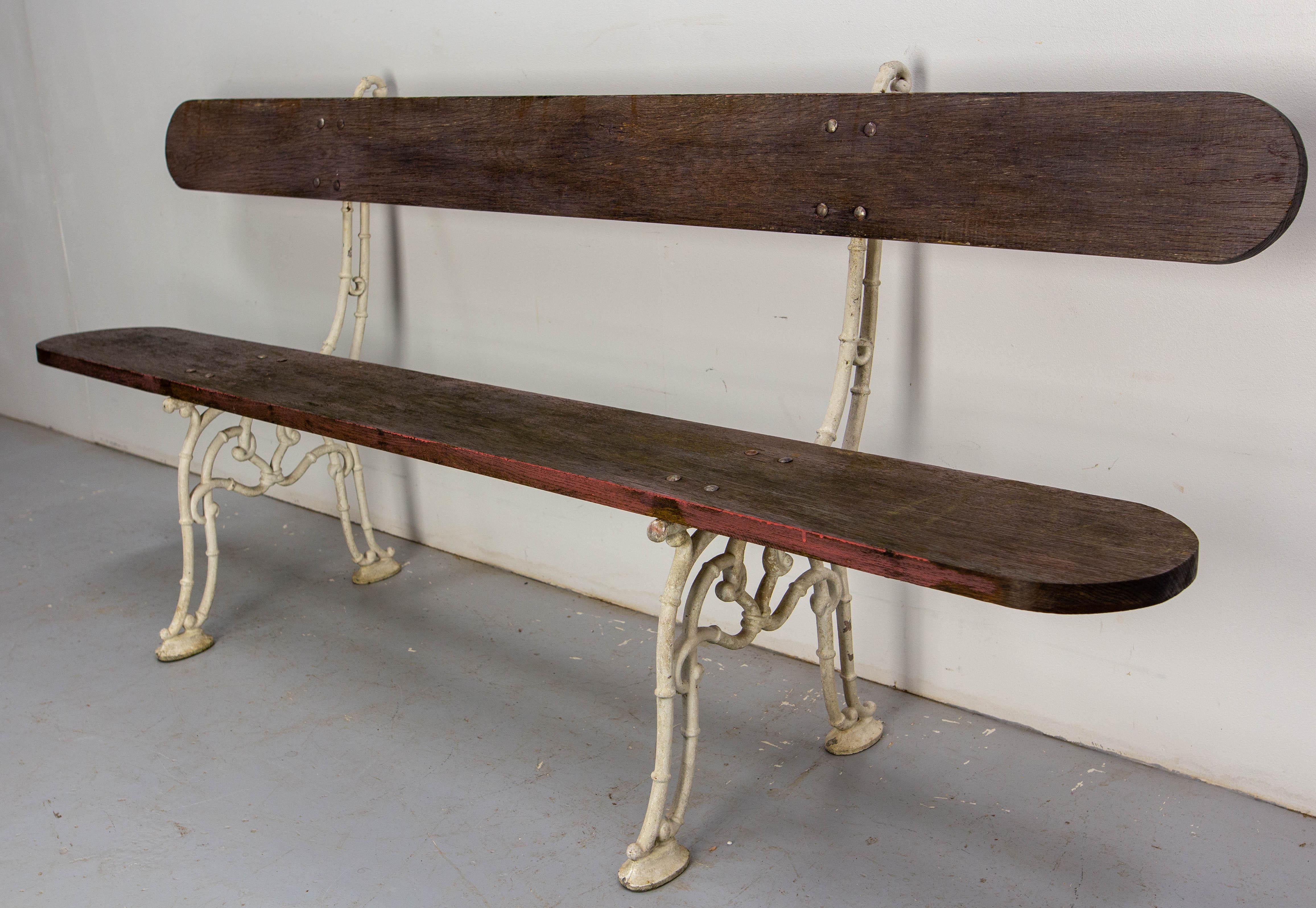 French Vintage Bench Cast Aluminium & Oak Garden Terrace & Patio circa 1960 In Good Condition For Sale In Labrit, Landes