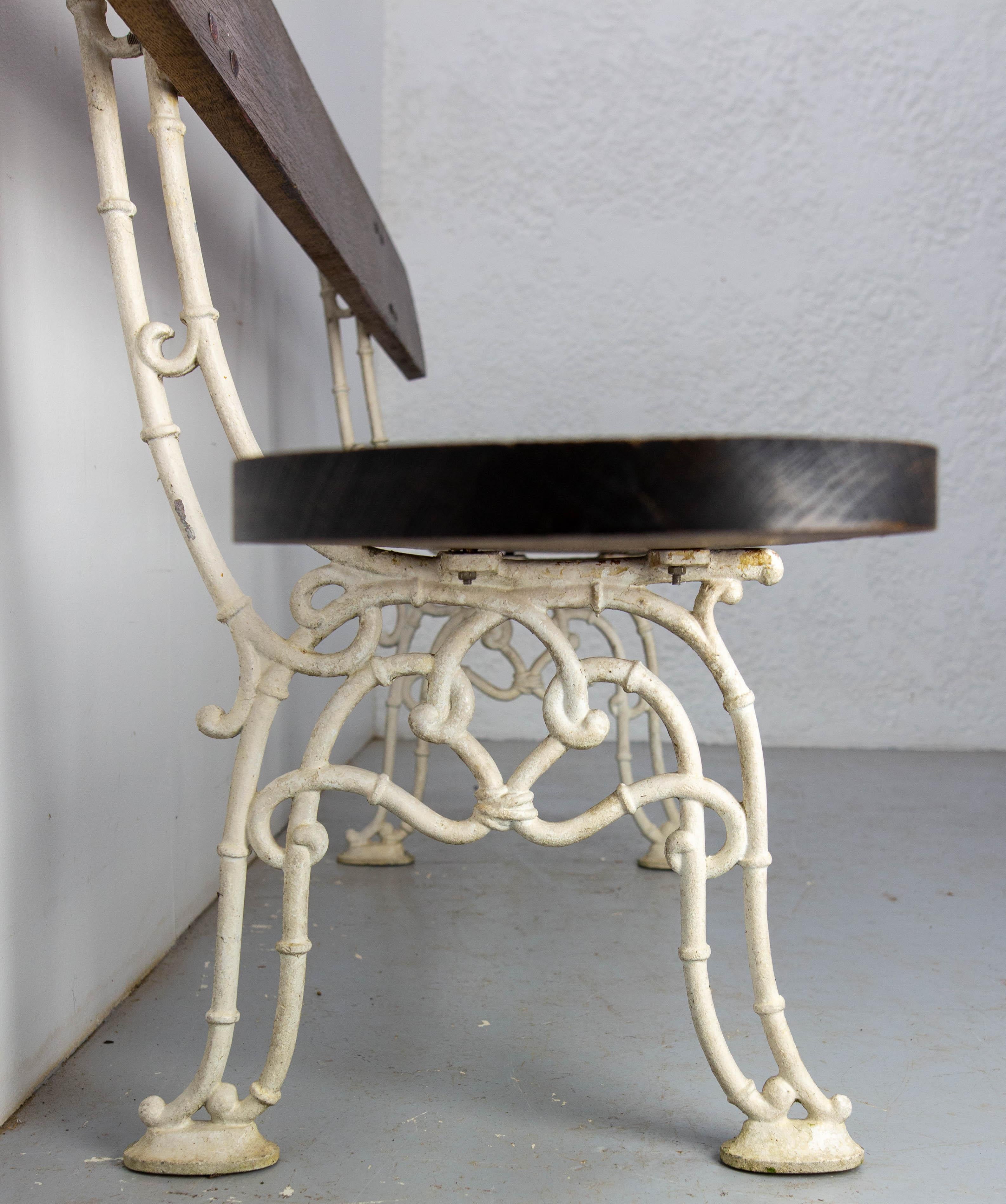 French Vintage Bench Cast Aluminium & Oak Garden Terrace & Patio circa 1960 For Sale 1