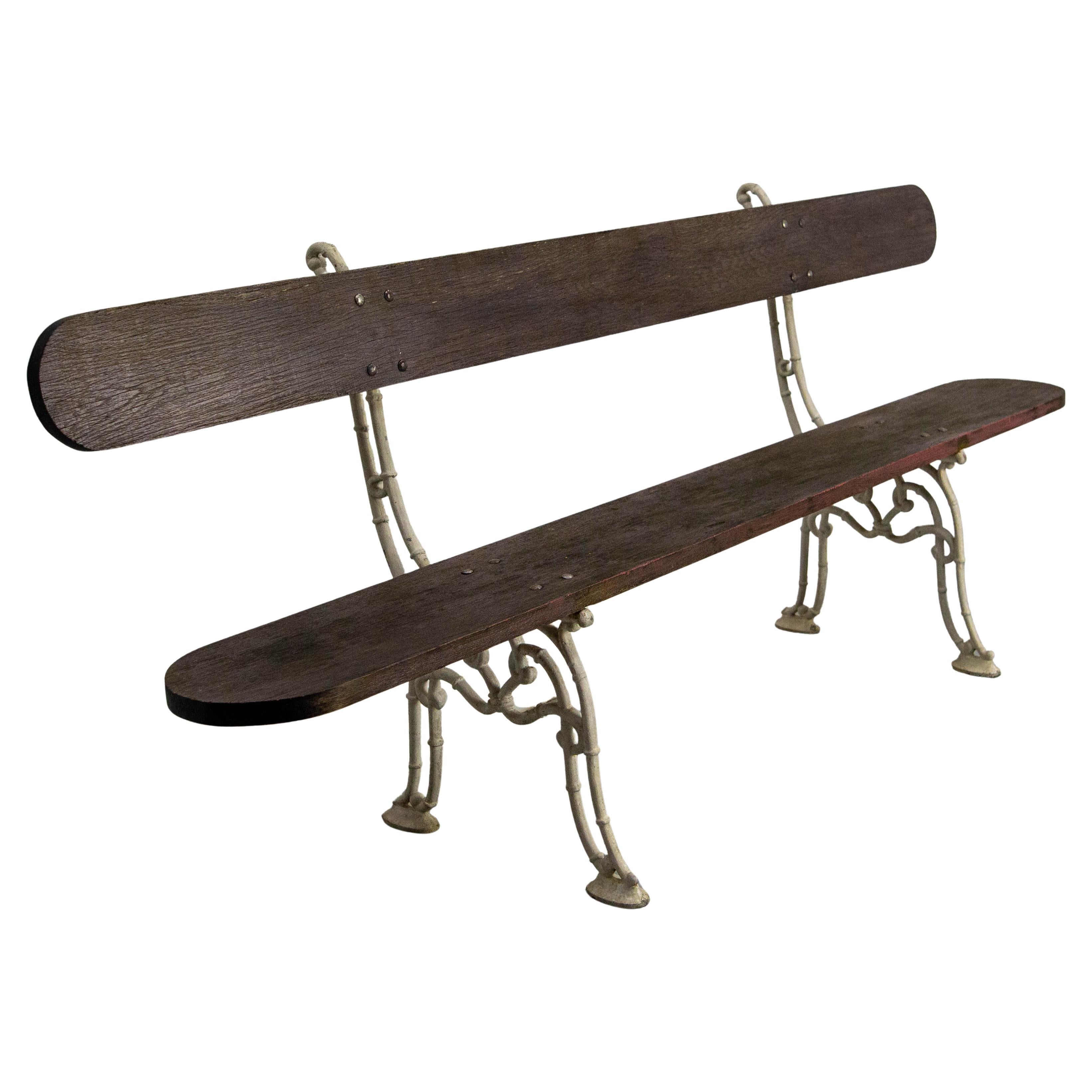 French Vintage Bench Cast Aluminium & Oak Garden Terrace & Patio circa 1960 For Sale