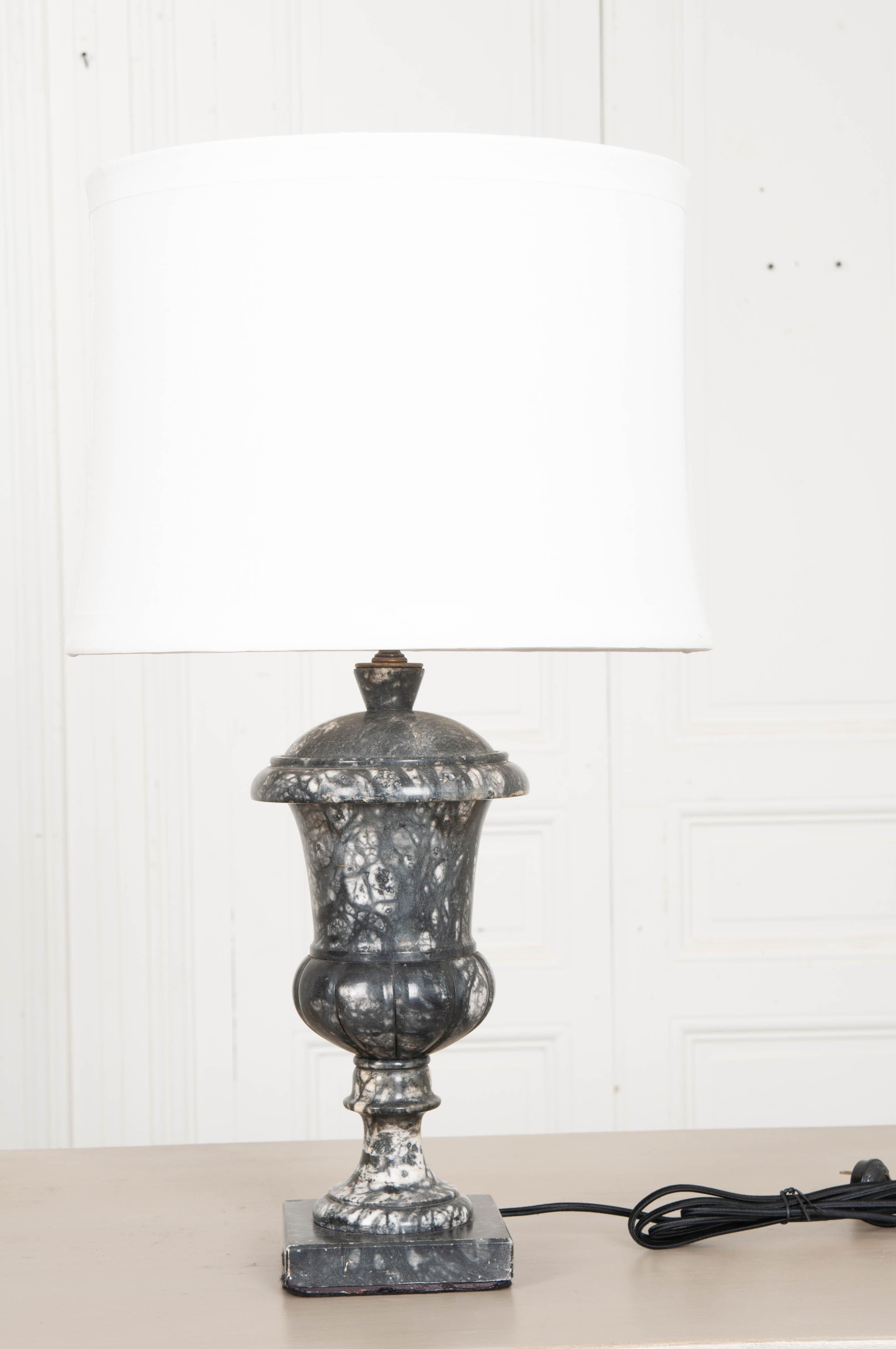 Neoclassical French Vintage Black and White Marble Urn Lamp