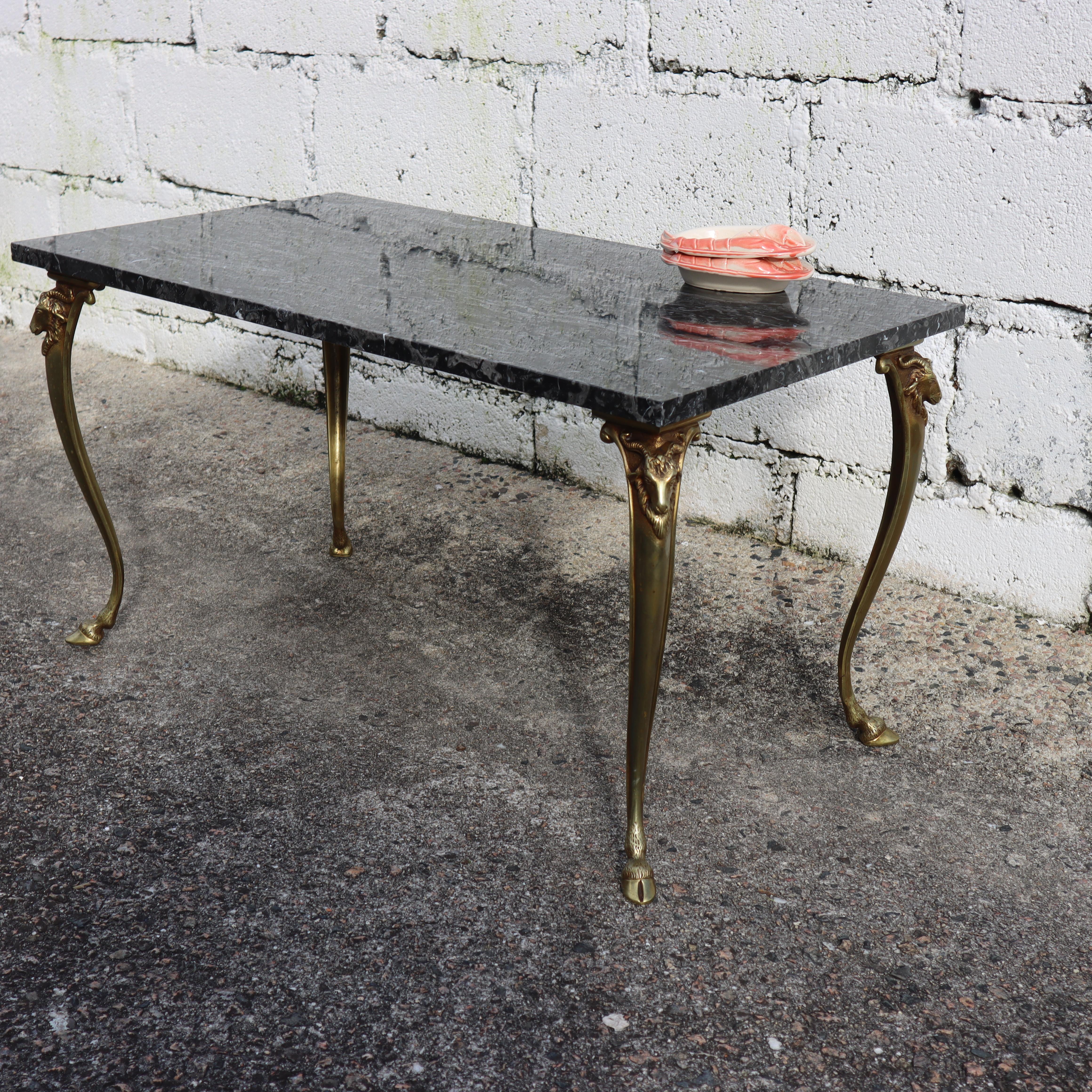 Mid-20th Century French Vintage Black Marble Bronze Coffee Table-Cocktail Table-Style LouisXV-60s
