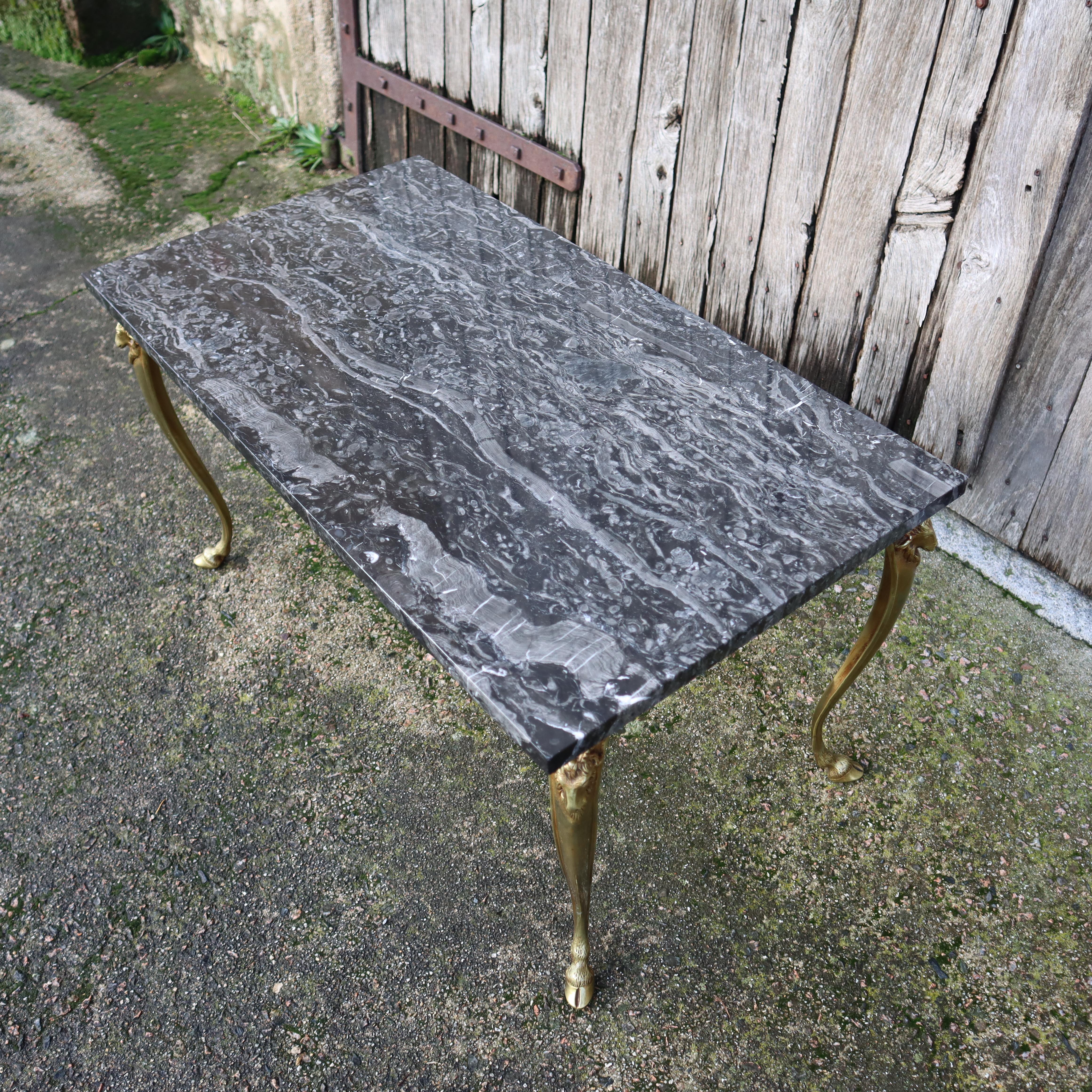 Brass French Vintage Black Marble Bronze Coffee Table-Cocktail Table-Style LouisXV-60s