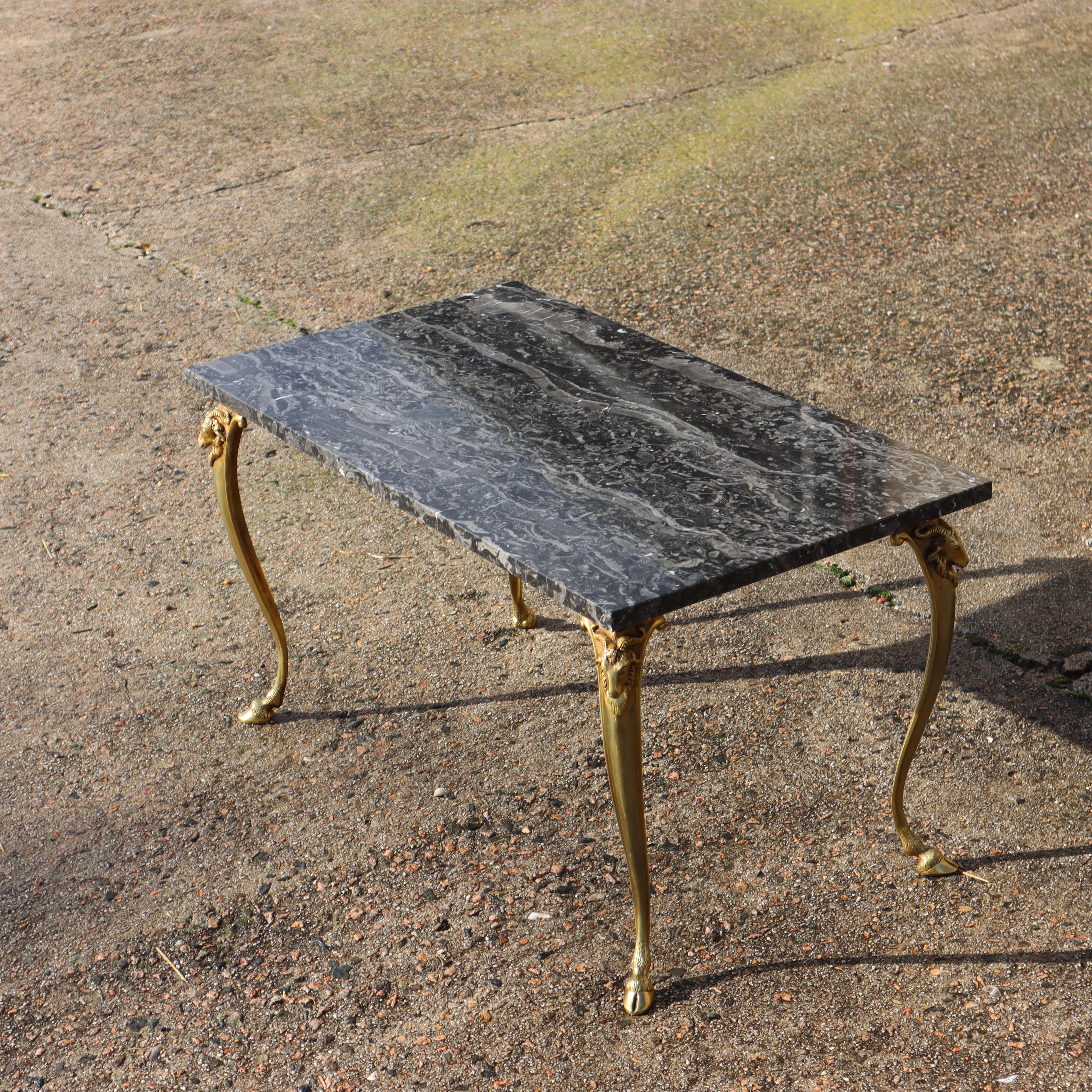 French Vintage Black Marble Bronze Coffee Table-Cocktail Table-Style LouisXV-60s 1