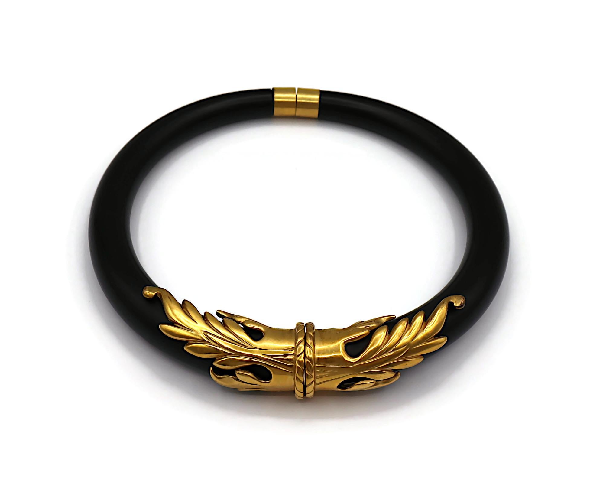 Women's French Vintage Black Resin Gold Tone Choker Necklace For Sale
