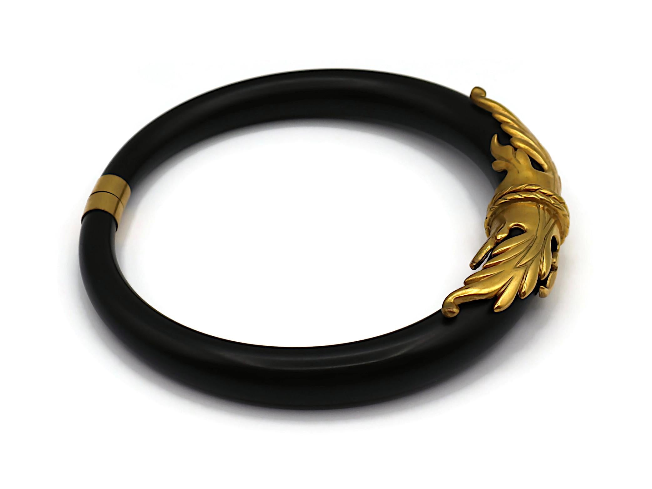 French Vintage Black Resin Gold Tone Choker Necklace For Sale 2