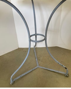 French Vintage Blue Painted Bistro Table with Marble Top