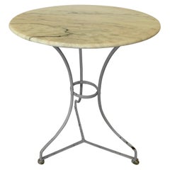 French Vintage Blue Painted Bistro Table with Marble Top