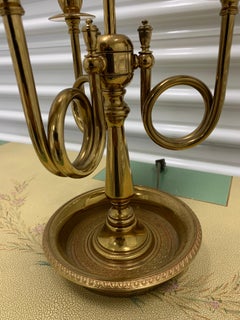 French Vintage Bouillotte Brass Table Lamp with Metal Shade
