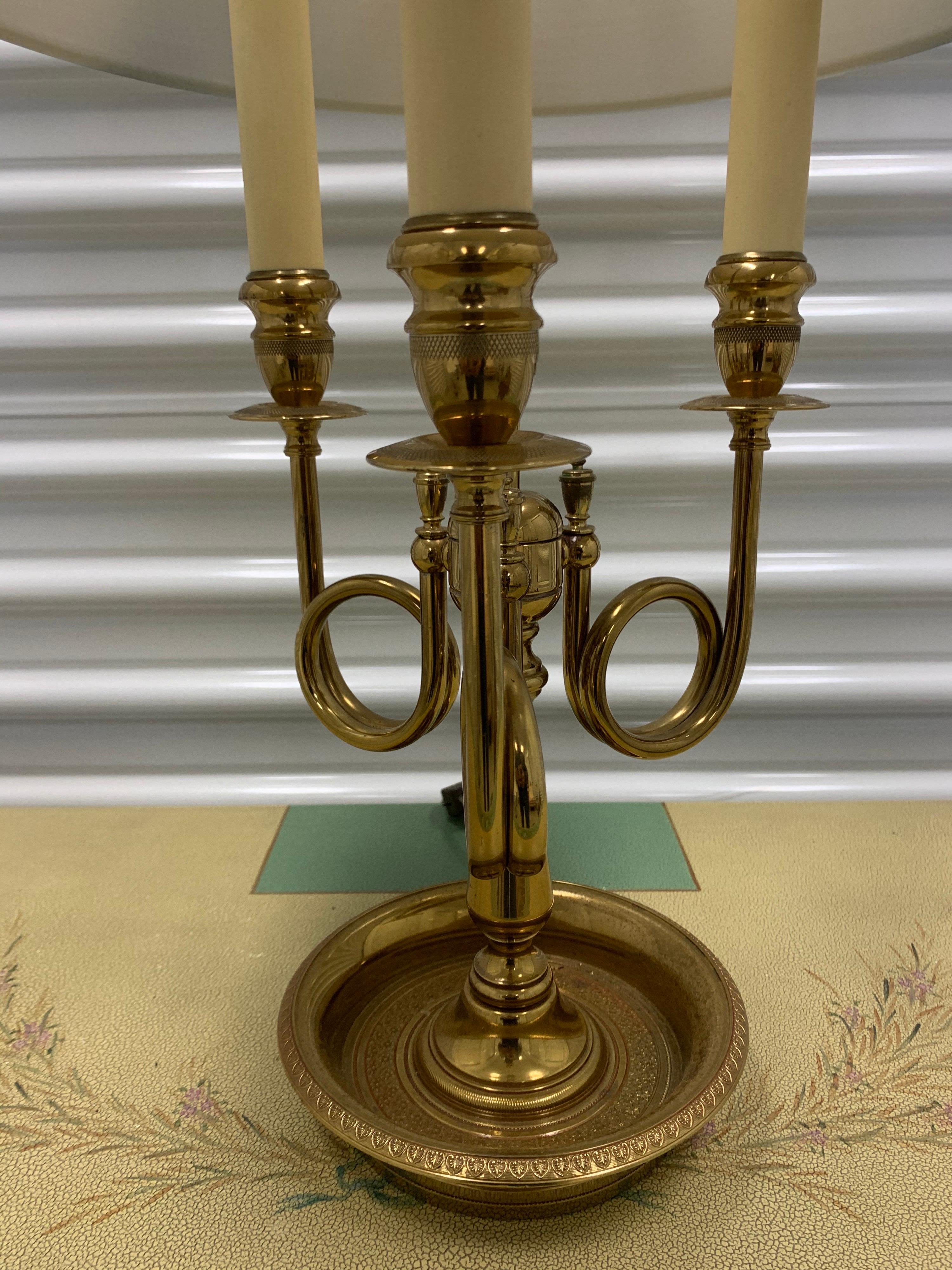 Empire French Vintage Bouillotte Brass Table Lamp with Metal Shade
