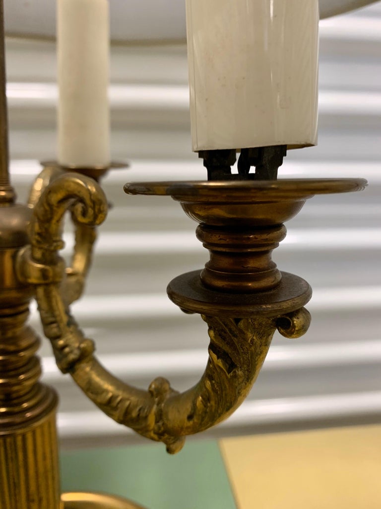 Mid-20th Century French Vintage Bouillotte Brass Table Lamp with Metal Shade