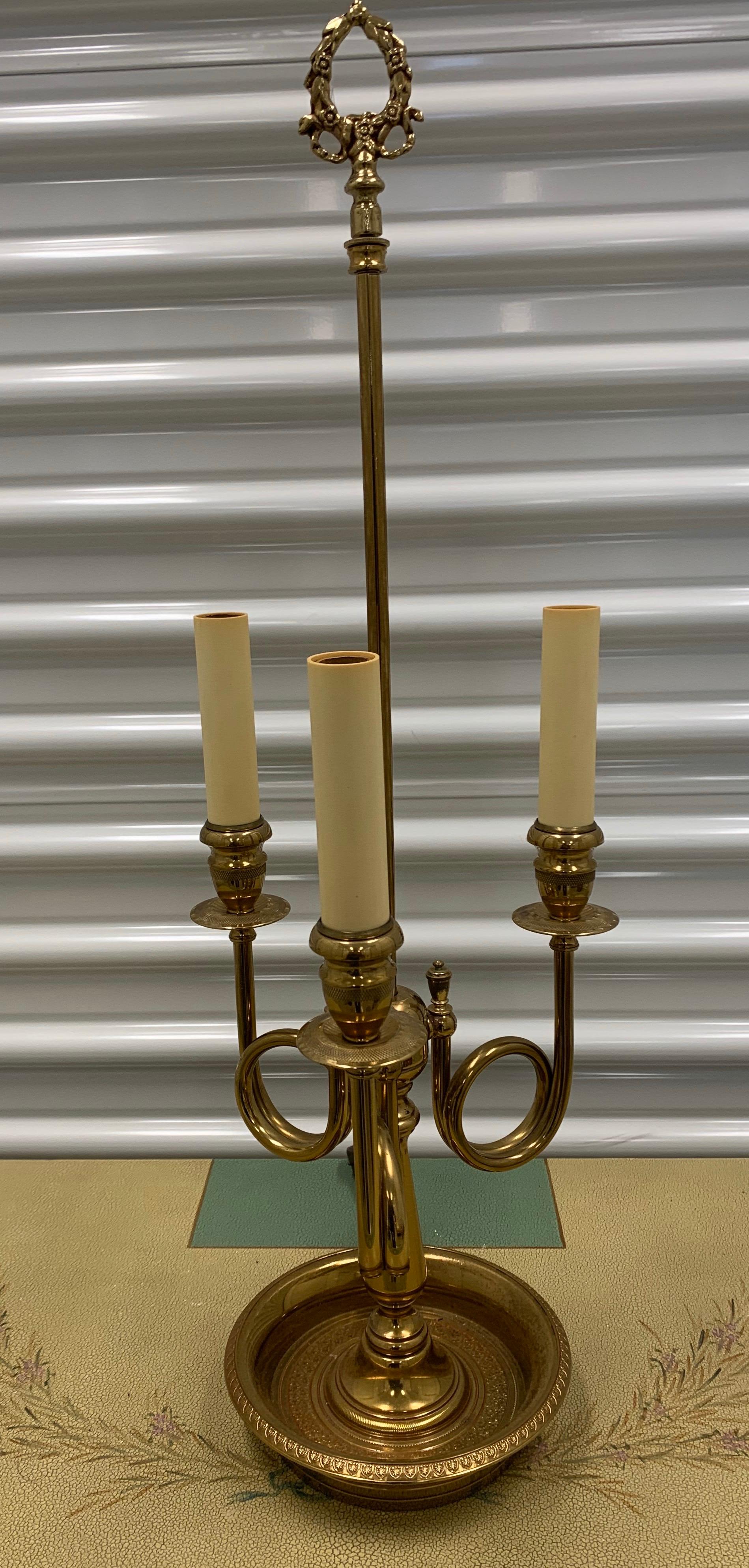 Mid-20th Century French Vintage Bouillotte Brass Table Lamp with Metal Shade
