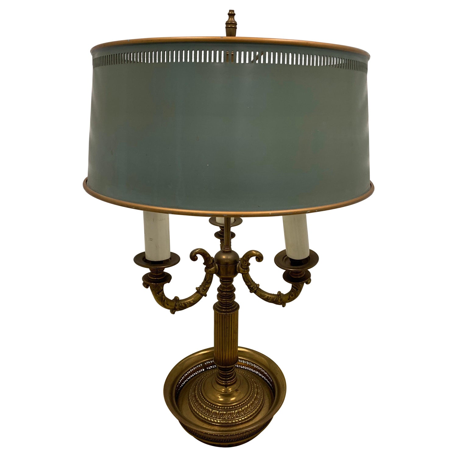 French Vintage Bouillotte Brass Table Lamp With Metal Shade For Sale At 1stdibs