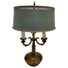 French Vintage Bouillotte Brass Table Lamp with Metal Shade