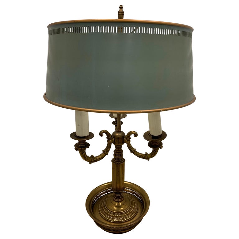 French Vintage Bouillotte Brass Table, Orleans French Table Lamp Living Room