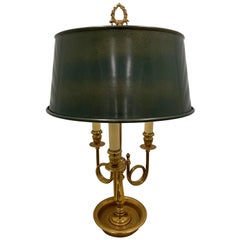 French Vintage Bouillotte Brass Table Lamp with Metal Shade