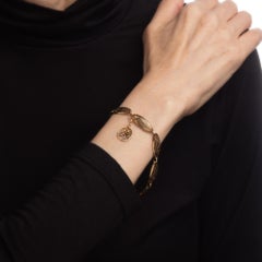 French Vintage Bracelet 18k Yellow Gold 7.5" Flower Charm 50s Mid Century