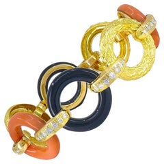 French Vintage Bracelet Atelier Janca 18k Gold Diamond Coral Black Onyx Jewelry