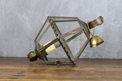 French Vintage Brass and Cut Clear Glass Hexagonal Hanging Lantern
