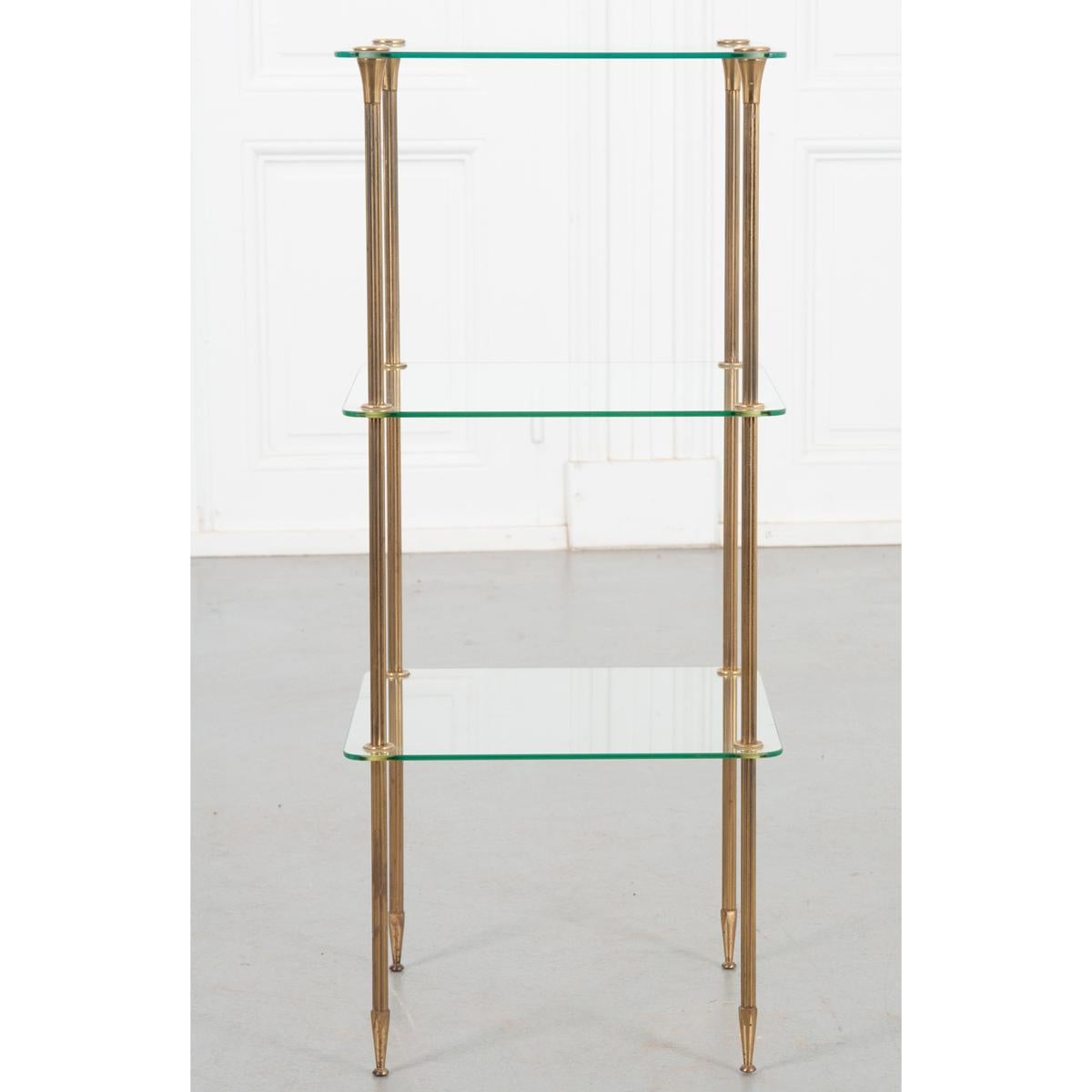 French Vintage Brass and Glass Etagere In Good Condition In Baton Rouge, LA