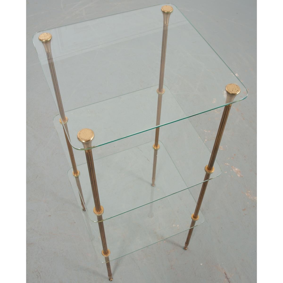 19th Century French Vintage Brass and Glass Etagere