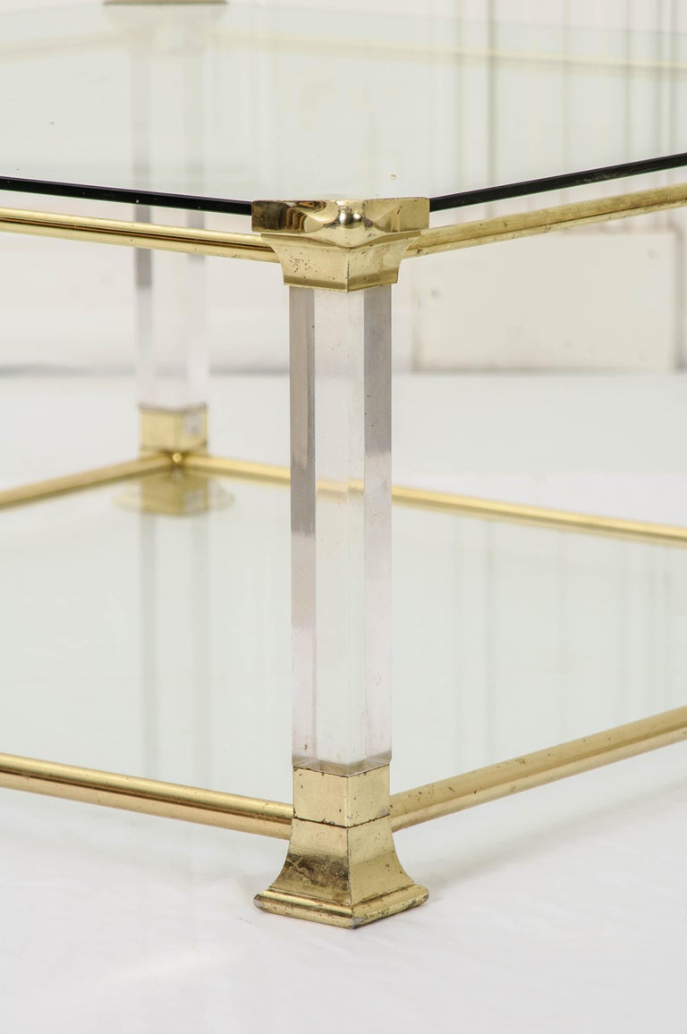 French Vintage Brass and Glass Square Coffee Table at 1stDibs
