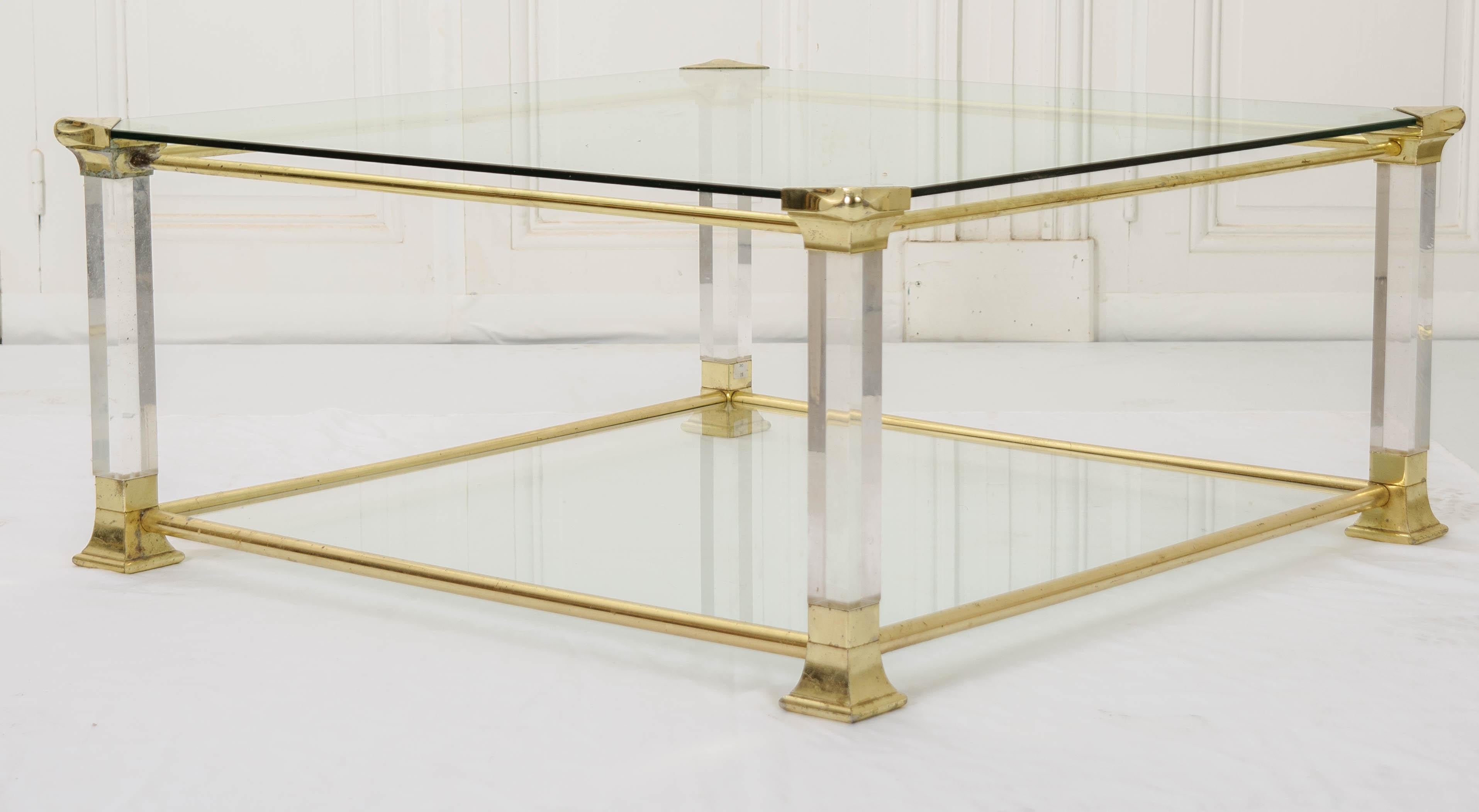 square brass and glass coffee table