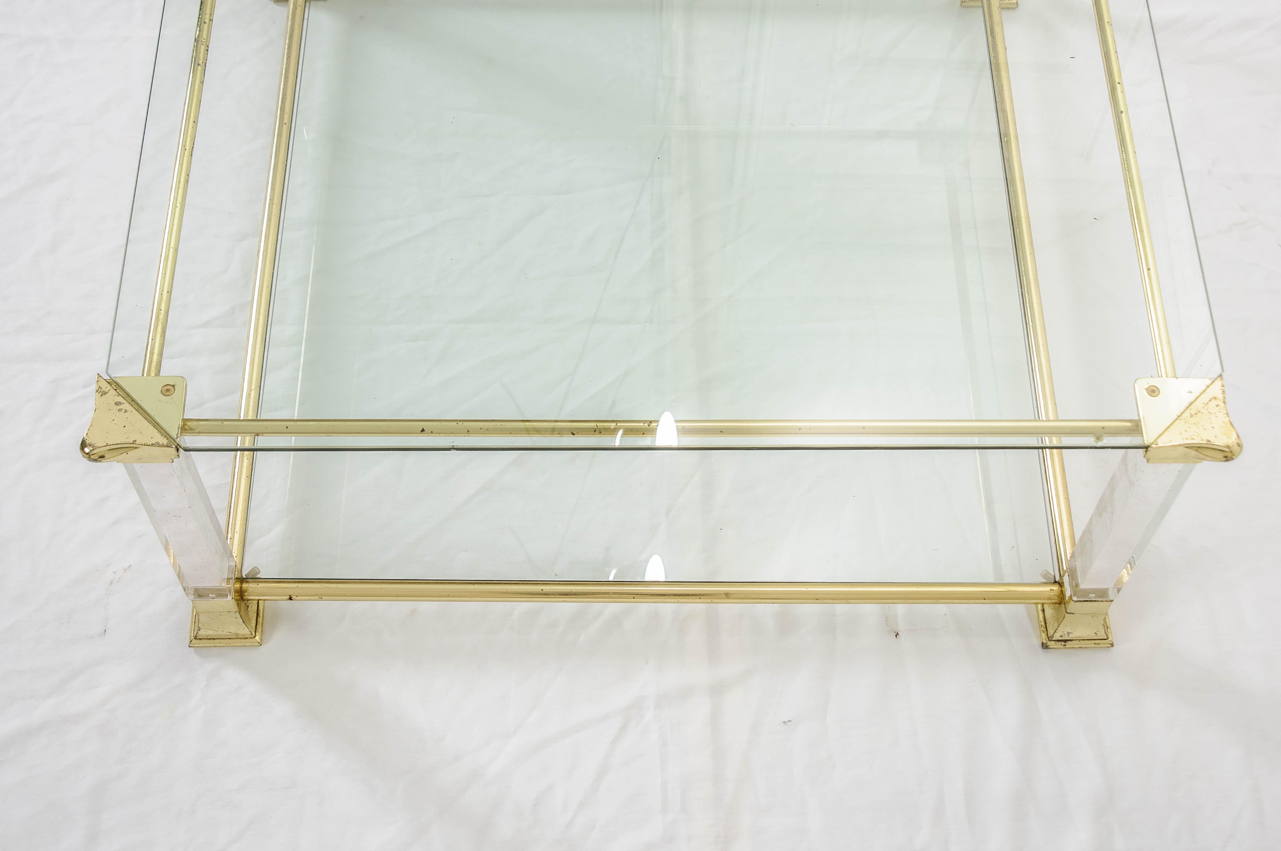 Modern French Vintage Brass and Glass Square Coffee Table