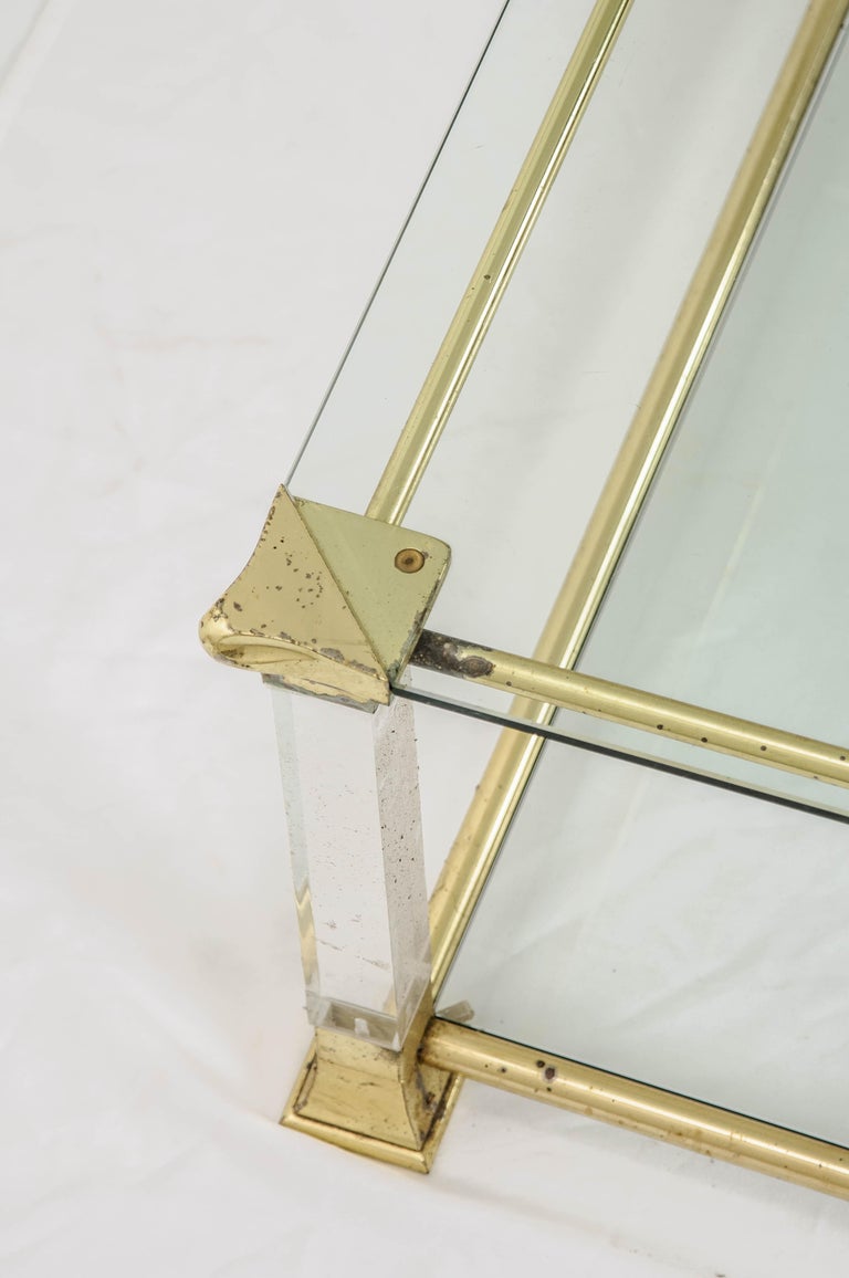 French Vintage Brass and Glass Square Coffee Table at 1stDibs