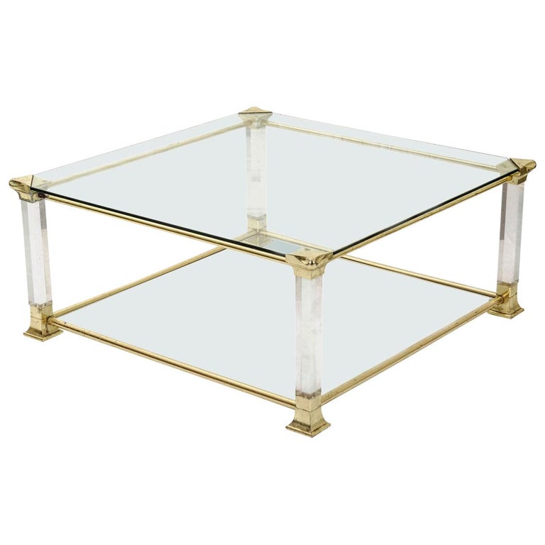 French Vintage Brass And Glass Square Coffee Table At 1stdibs