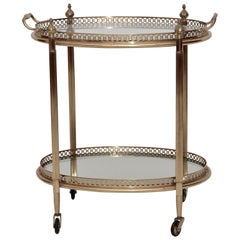 French Vintage Brass and Smoked Glass Drinks Trolley