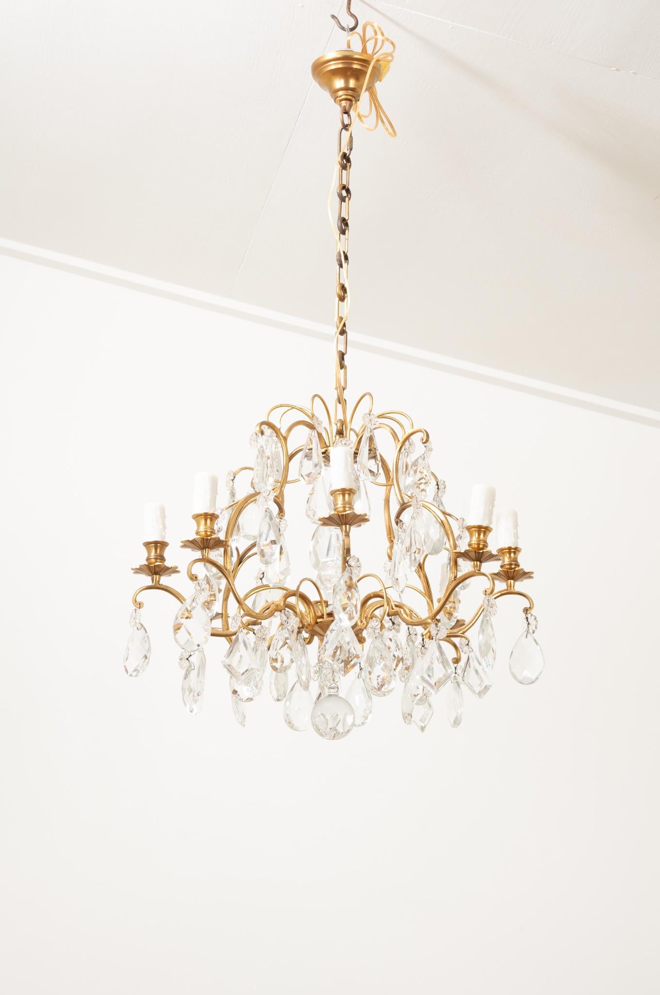 Other French Vintage Brass & Crystal Chandelier