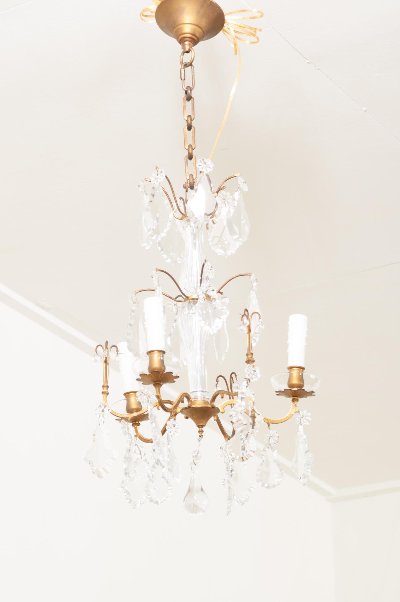 French Vintage Brass & Crystal Chandelier In Good Condition In Baton Rouge, LA