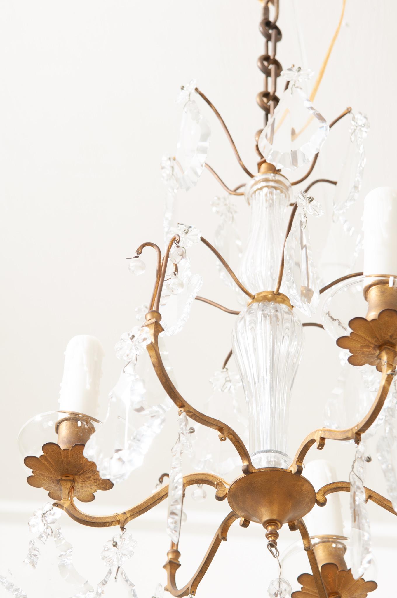 French Vintage Brass & Crystal Chandelier 1