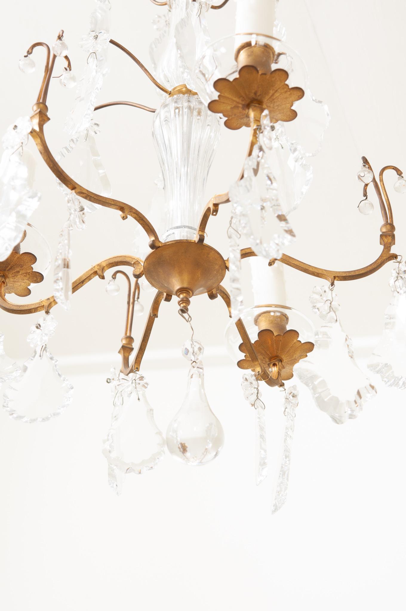 French Vintage Brass & Crystal Chandelier 2
