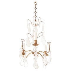 French Vintage Brass & Crystal Chandelier