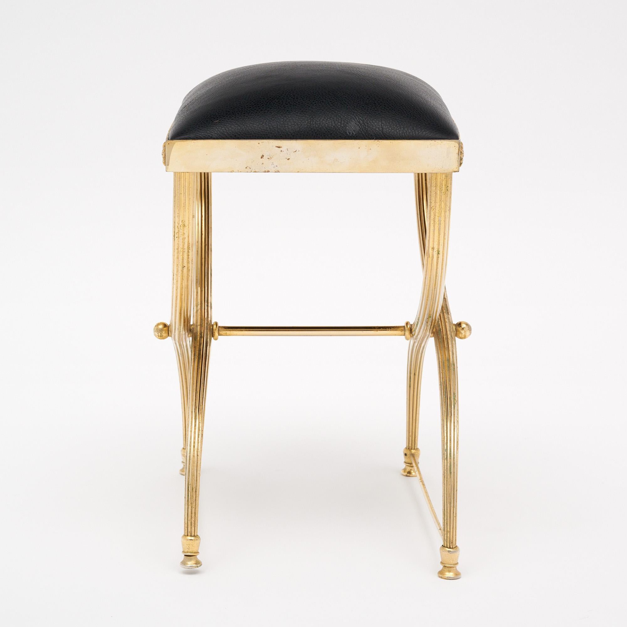 Tabouret Curule français en laiton vintage en vente 1
