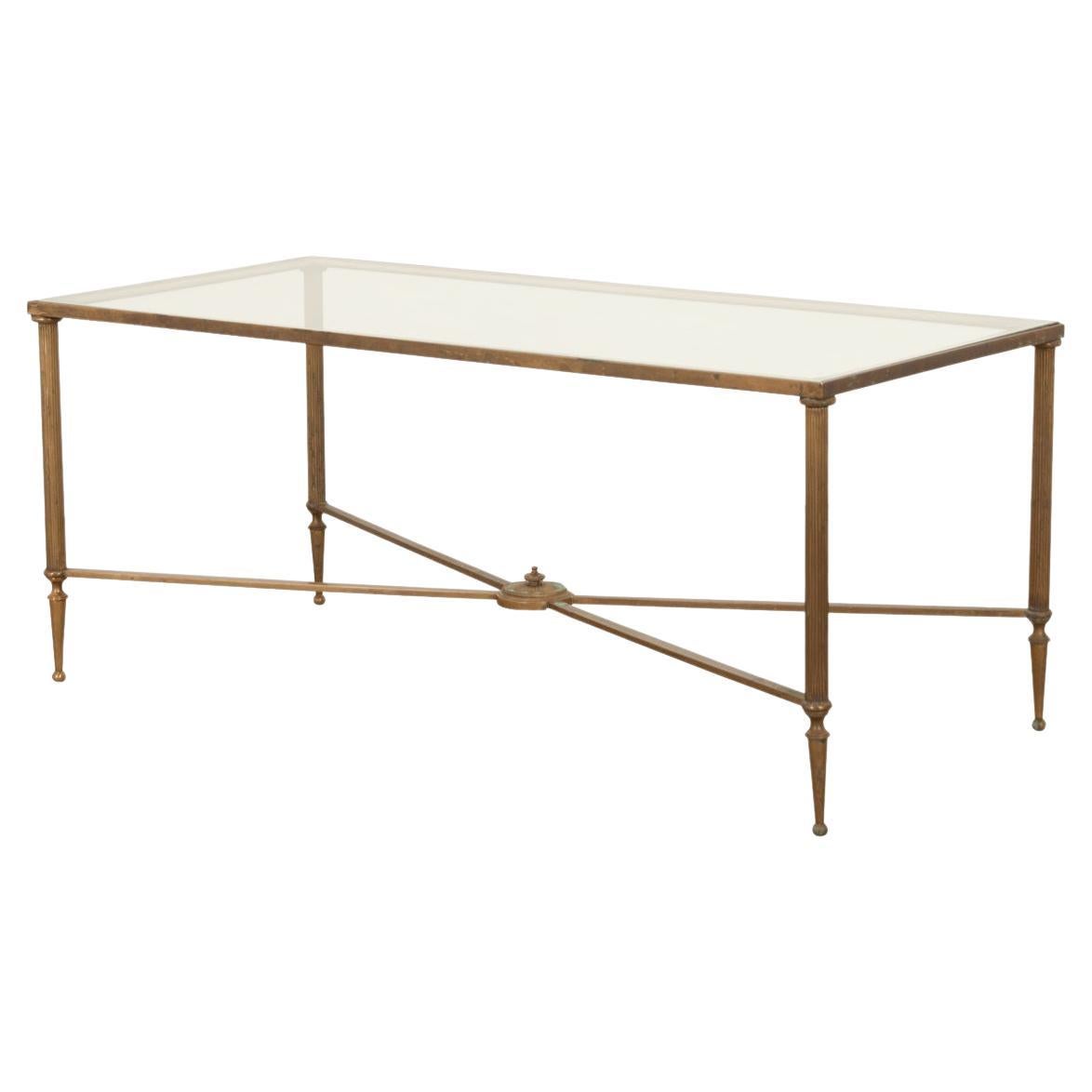 Vintage French Leather and Brass Coffee Table at 1stDibs
