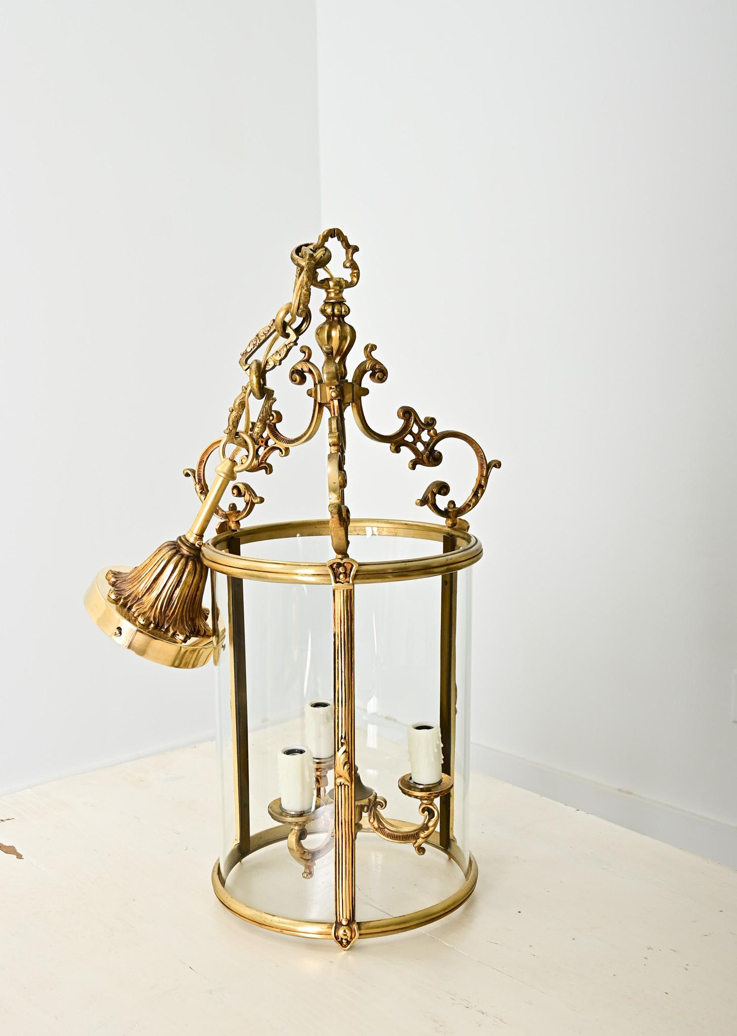 Lanterna francese d'epoca in ottone e vetro A. Hall in vendita 3