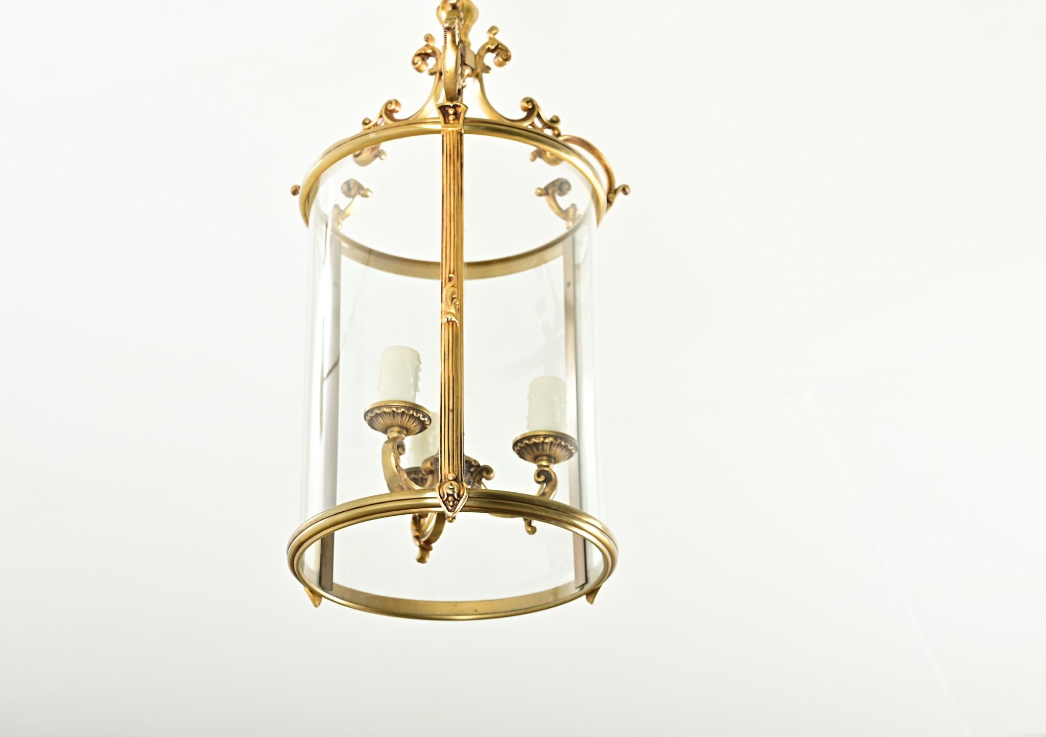 Calco Lanterna francese d'epoca in ottone e vetro A. Hall in vendita
