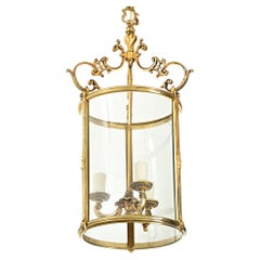 French Vintage Brass & Glass Hall Lantern