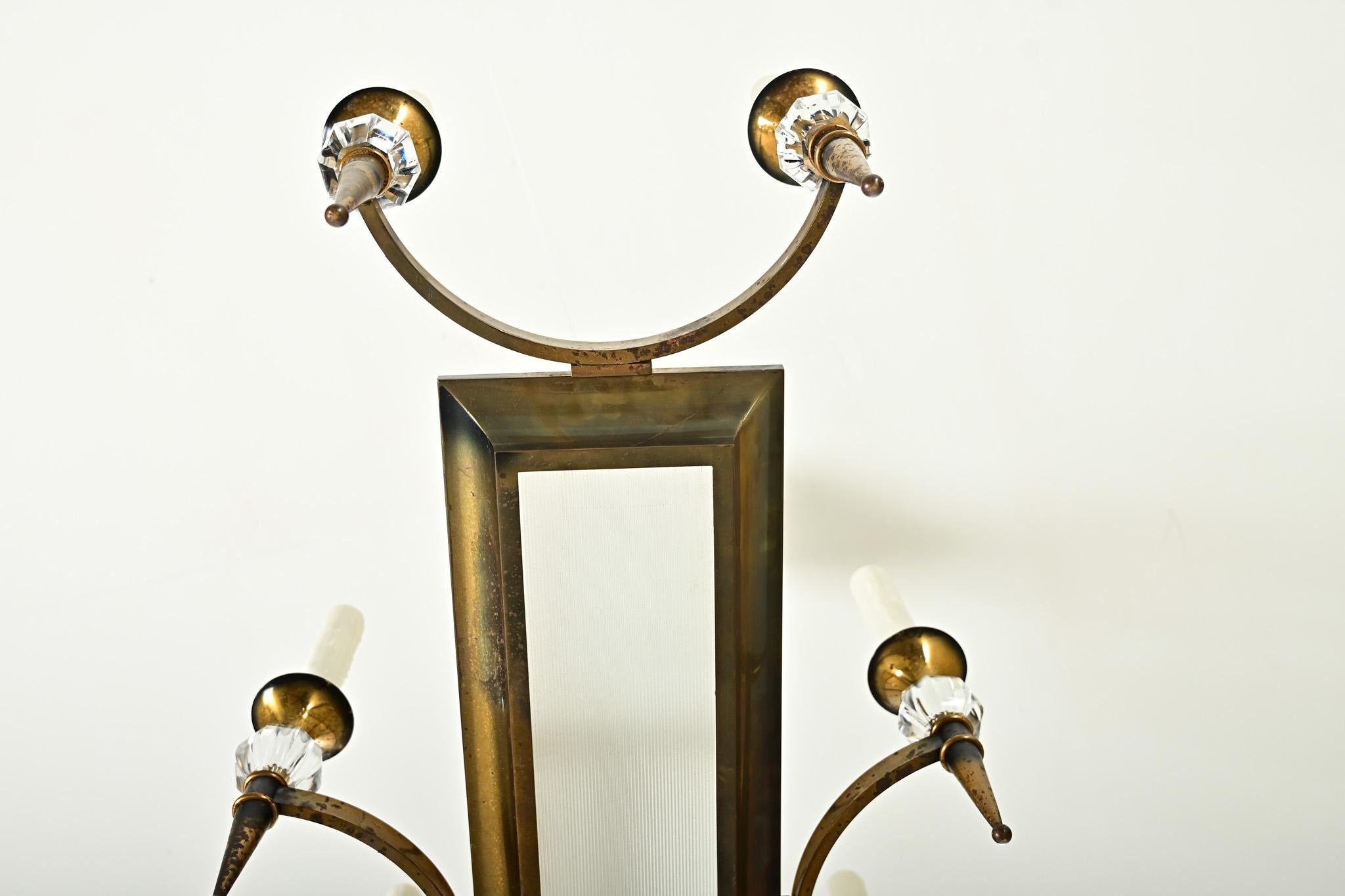 French Vintage Brass & Glass Linear Chandelier For Sale 2
