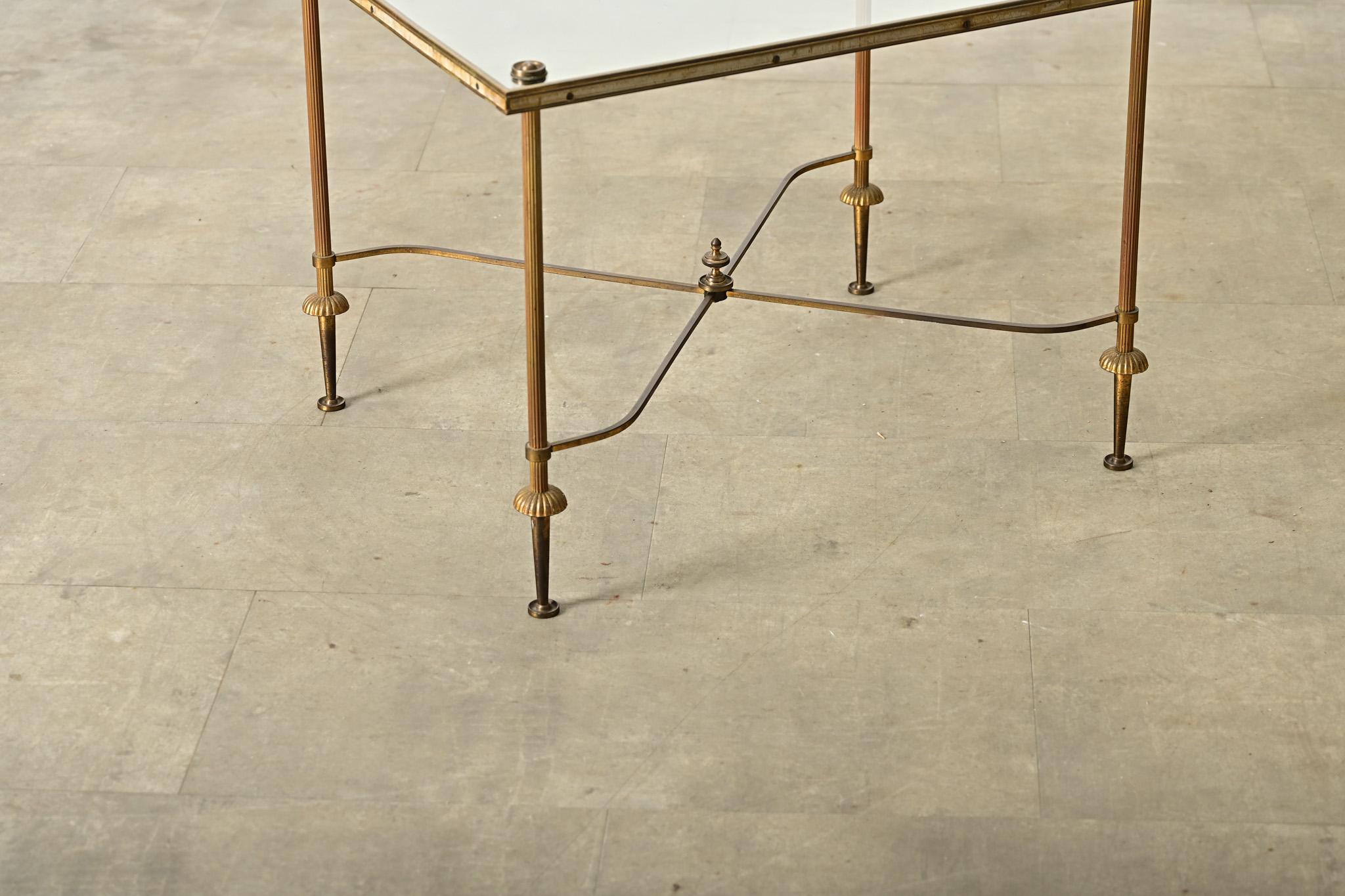 Hollywood Regency French Vintage Brass & Glass Low Table For Sale